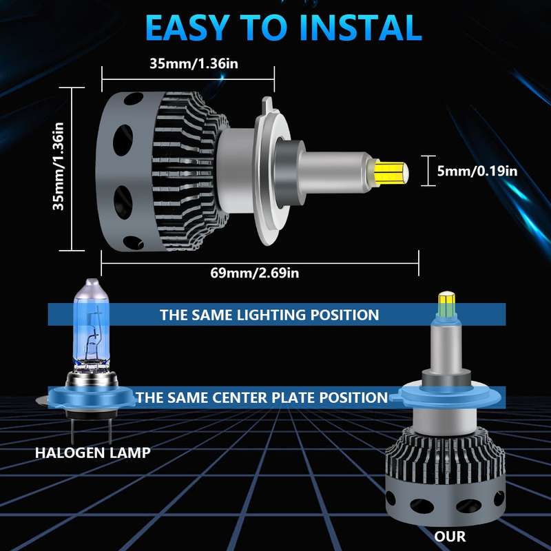 V1 1 Pair H4 55W 6000K 11000LM Car 6 Sides LED Headlight(Cool White)