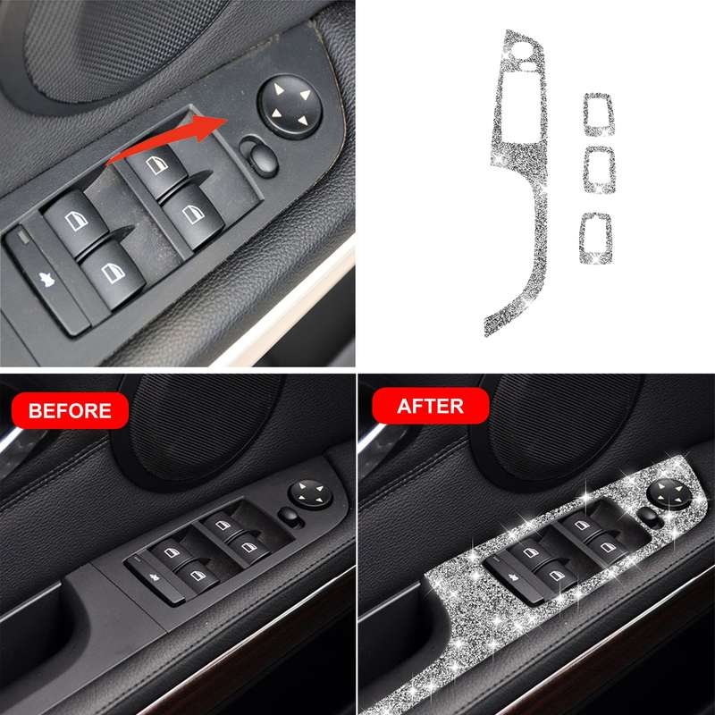 For BMW 3 Series E90 / 320i / 325i 2005-2012 Car Window Lift Panel 35.8cm Diamond Decorative Sticker