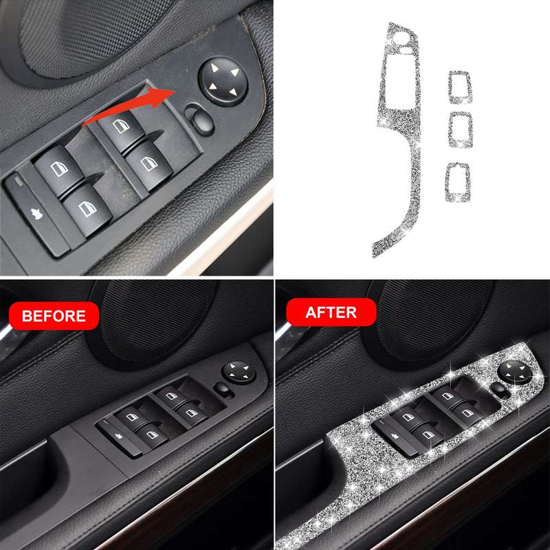 For BMW 3 Series E90 / 320i / 325i 2005-2012 Car Window Lift Panel 37.8cm Diamond Decorative Sticker