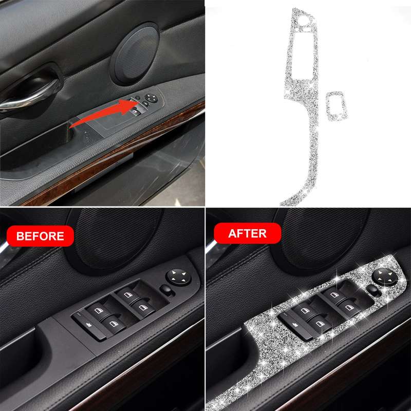 For BMW 3 Series E92 2005-2012 Car Window Lift Panel with Folding Key 40.4cm Diamond Decorative Stic