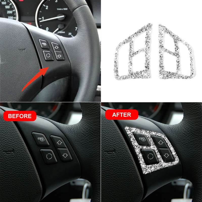 For BMW 3 Series E90 2005-2012 Car Steering Wheel Button Panel Diamond Decorative Sticker
