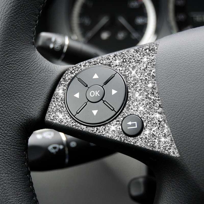 For Mercedes-Benz C-class W204 2007-2010 Car Steering Wheel Buttons Diamond Decorative Sticker, Left