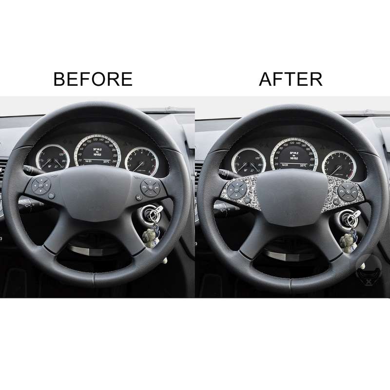 For Mercedes-Benz C-class W204 2007-2010 Car Steering Wheel Buttons Diamond Decorative Sticker, Left
