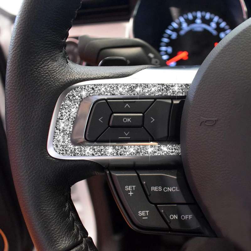 For Ford Mustang 2015-2020 Car Steering Wheel Key Frame Diamond Decoration Sticker, Left and Right D