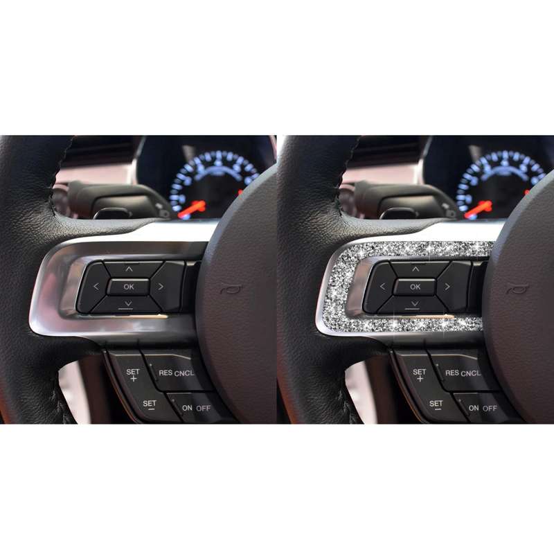 For Ford Mustang 2015-2020 Car Steering Wheel Key Frame Diamond Decoration Sticker, Left and Right D
