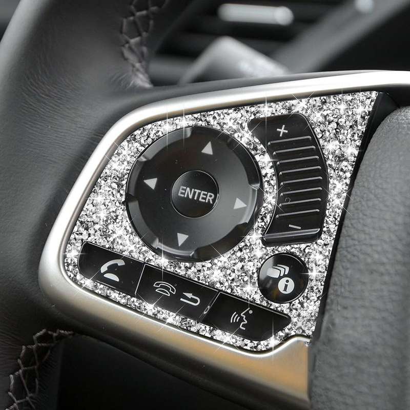 For Honda Civic 2016-2019 Car Steering Wheel Buttons High Configuration Diamond Decorative Sticker,