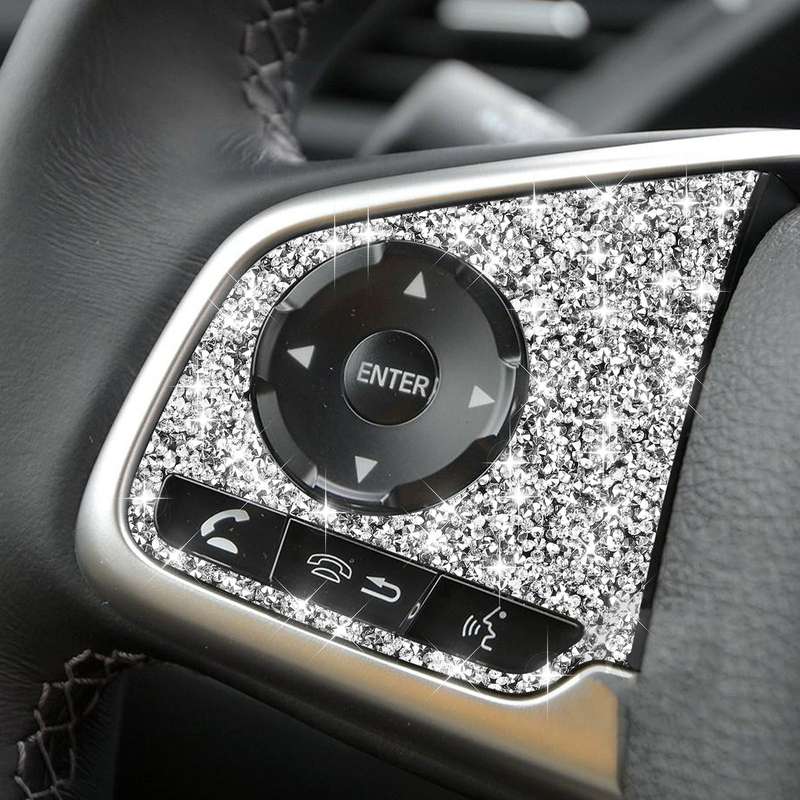 For Honda Civic 2016-2019 Car Steering Wheel Buttons Low Configuration Diamond Decorative Sticker, L