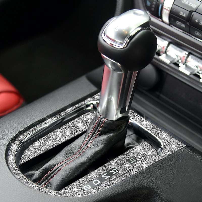 For Ford Mustang 2015-2020 3pcs Car Gear Shift Outer Ring Diamond Decoration Sticker, Right Drive