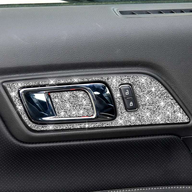 For Ford Mustang 2015-2020 4pcs Car Door Inner Handle Panel Diamond Decoration Sticker, Left and Rig