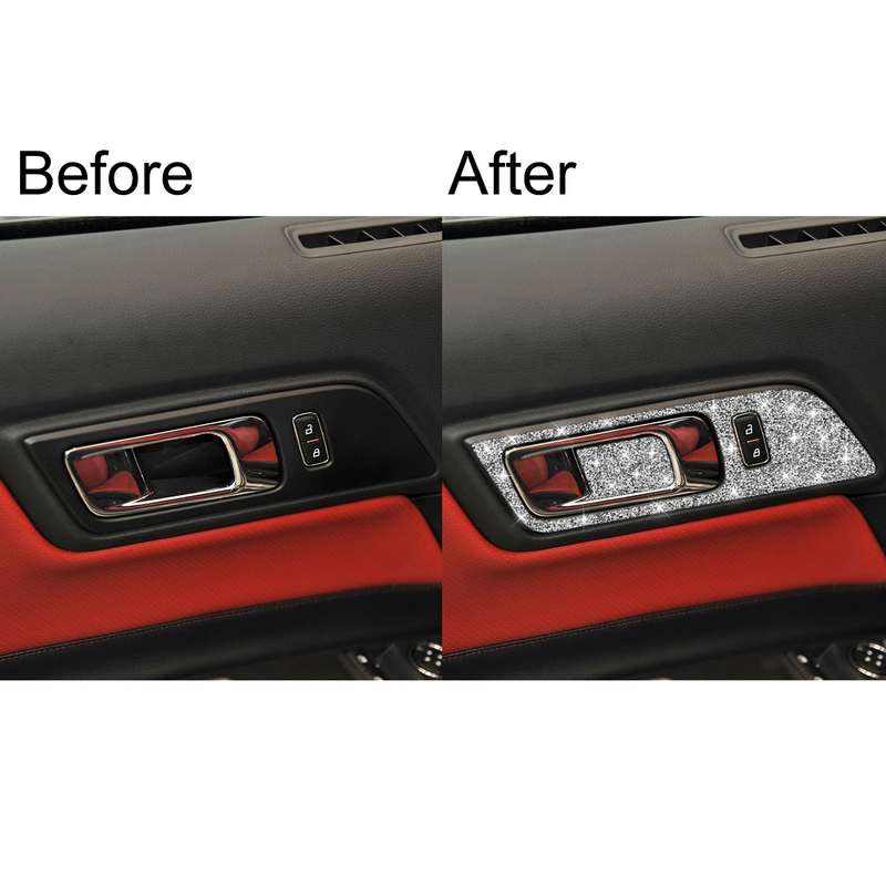 For Ford Mustang 2015-2020 4pcs Car Door Inner Handle Panel Diamond Decoration Sticker, Left and Rig