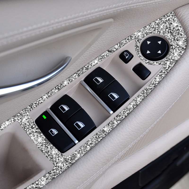 For BMW F10 5 Series 2011-2018 Car Window Lift Switch Diamond Decorative Sticker, Left-hand Drive