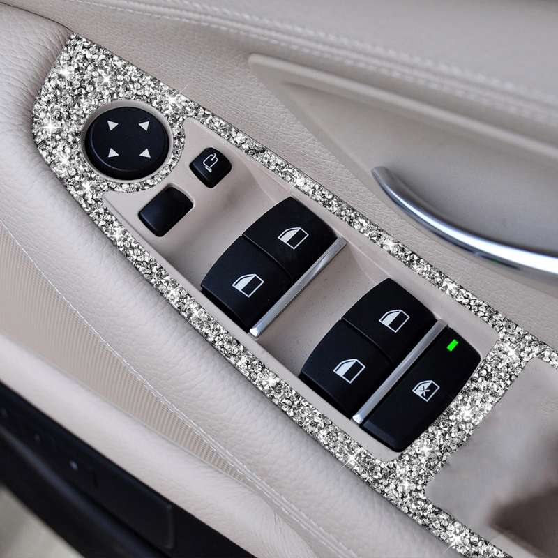 For BMW F10 5 Series 2011-2018 Car Window Lift Switch Diamond Decorative Sticker, Right-hand Drive