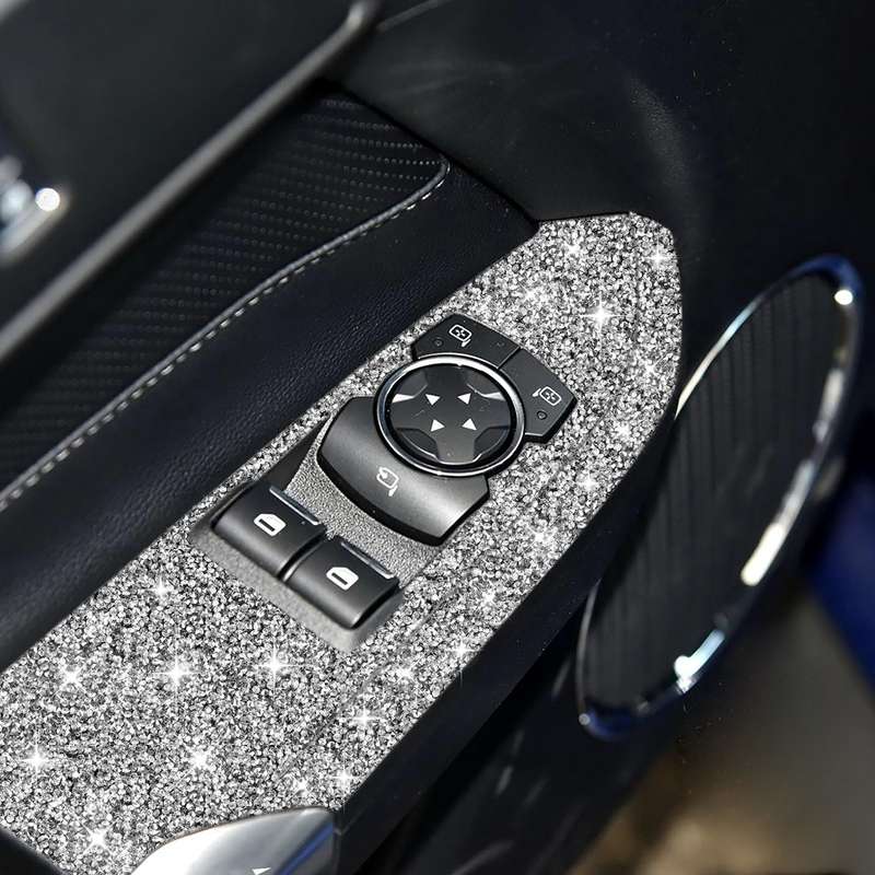 For Ford Mustang 2015-2020 4pcs Car Window Lift Panel Diamond Decoration Sticker, Left Drive
