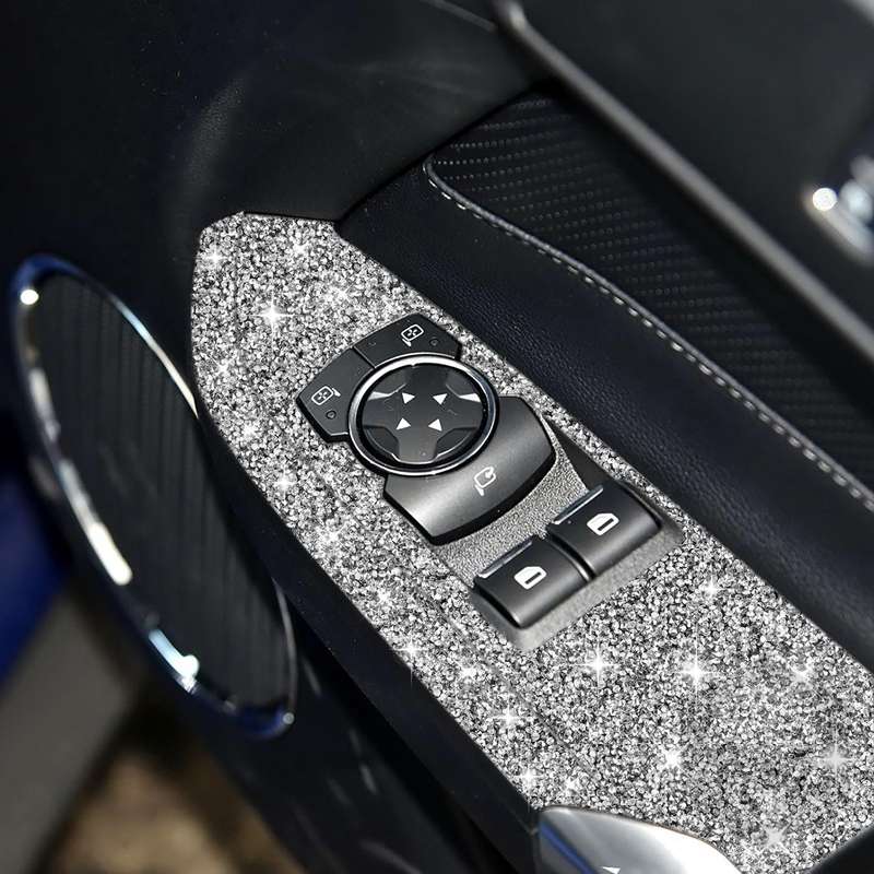 For Ford Mustang 2015-2020 4pcs Car Window Lift Panel Diamond Decoration Sticker, Right Drive