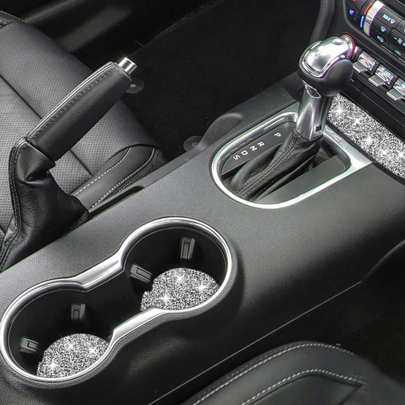 For Ford Mustang 2015-2020 Car Water Cup Holder Upper + Base Diamond Decoration Sticker, Left and Ri