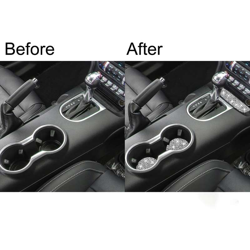 For Ford Mustang 2015-2020 Car Water Cup Holder Upper + Base Diamond Decoration Sticker, Left and Ri