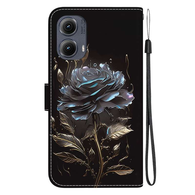 For Motorola Edge 2024 Crystal Texture Colored Drawing Leather Phone Case(Black Rose)
