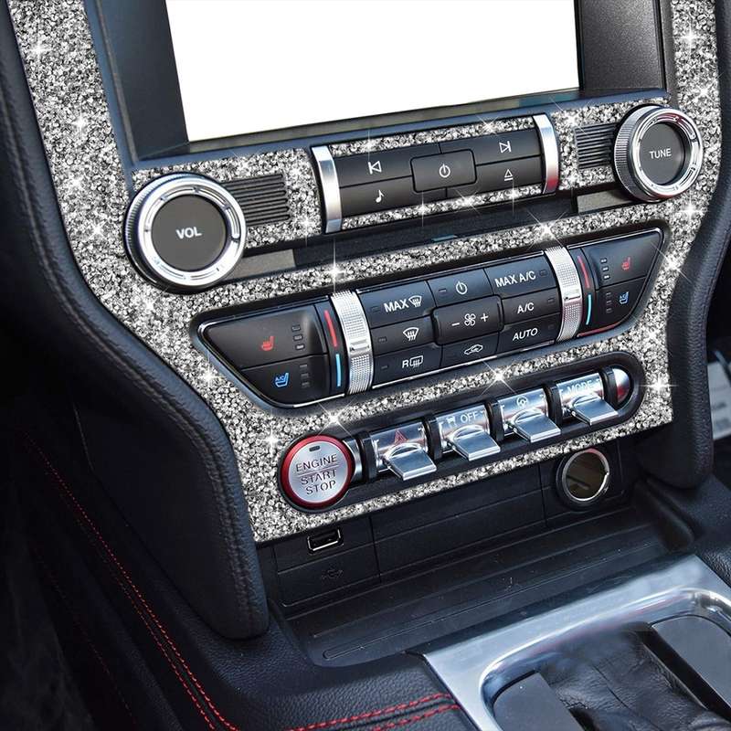 For Ford Mustang 2015-2020 Car Central Control CD Frame Diamond Decoration Sticker, Left and Right D