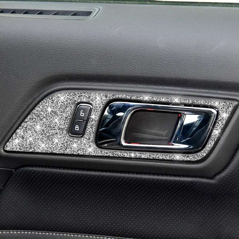 For Ford Mustang 2015-2020 2pcs Car Door Inner Handle Panel Diamond Decoration Sticker, Left Drive