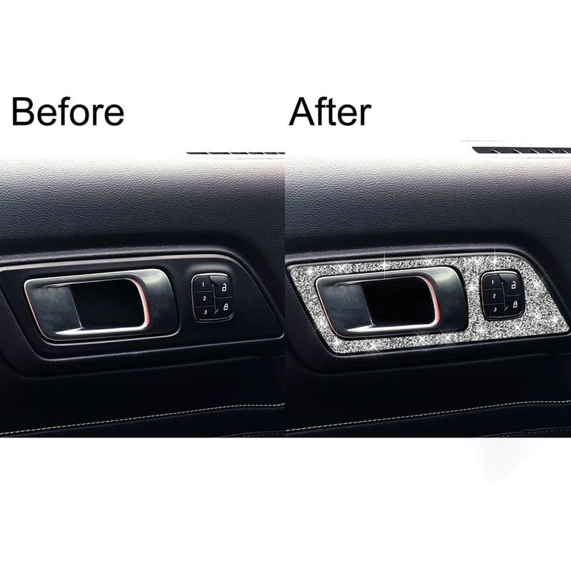 For Ford Mustang 2015-2020 2pcs Car Door Inner Handle Panel Diamond Decoration Sticker, Left Drive