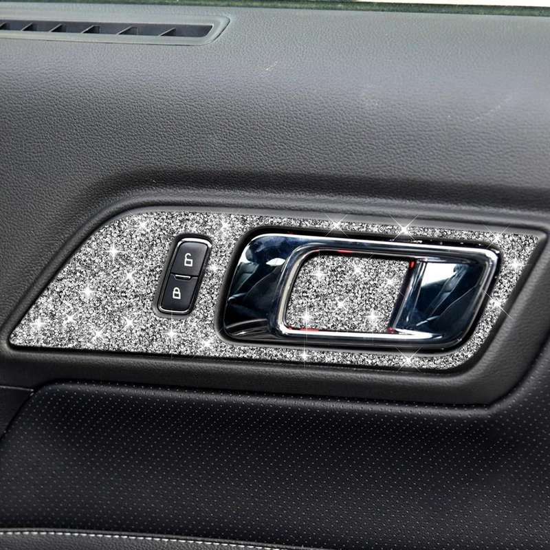For Ford Mustang 2015-2020 4pcs Car Door Inner Handle Panel Diamond Decoration Sticker, Left Drive