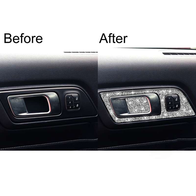 For Ford Mustang 2015-2020 4pcs Car Door Inner Handle Panel Diamond Decoration Sticker, Left Drive