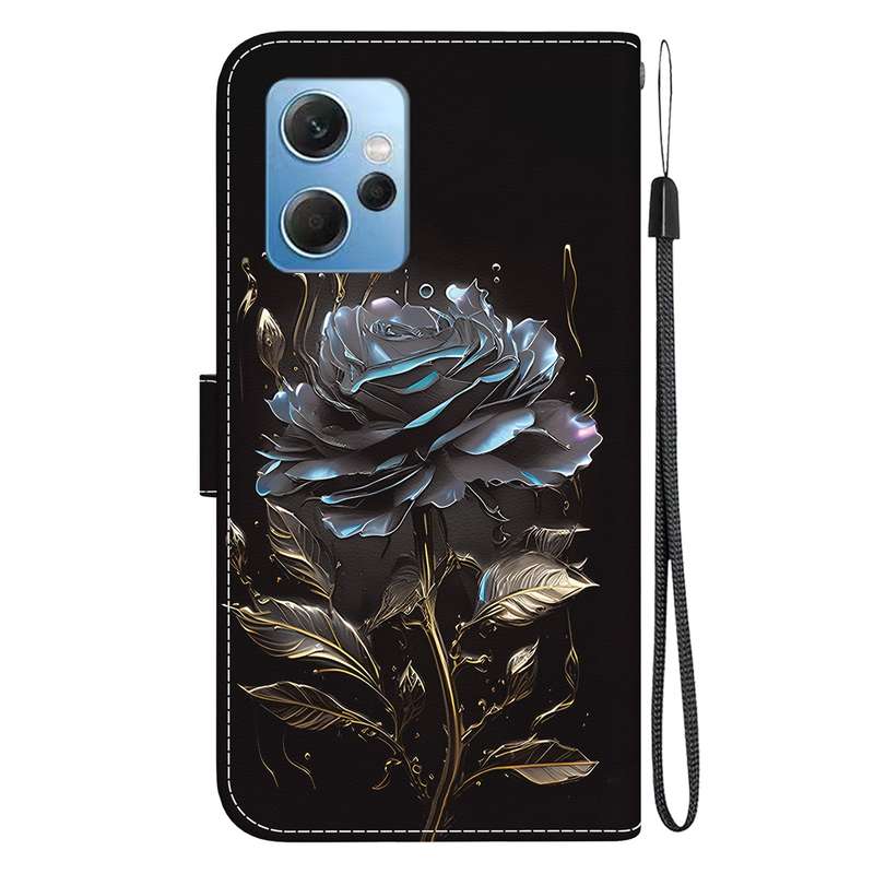 For Xiaomi Redmi Note 12 4G Global Crystal Texture Colored Drawing Leather Phone Case(Black Ros