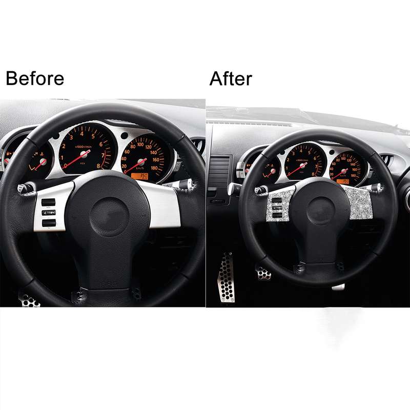For Nissan 350Z 2003-2009 2pcs Car Steering Wheel Button Frame C Diamond Sticker,Left and Right Driv