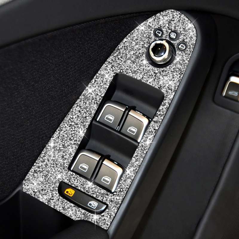 For Audi A4 / A5 / Q5 Car Door Lift Control Panel Diamond Decoration Sticker, Left Drive Low Configu