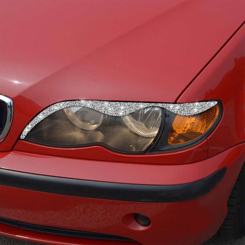 For BMW Series 3 E46 1999-2004 Car Light Eyebrow Soft Style Diamond Decoration Sticker, Left and Rig