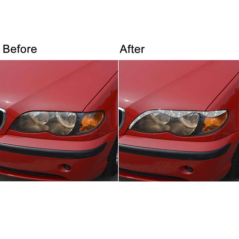 For BMW Series 3 E46 1999-2004 Car Light Eyebrow Soft Style Diamond Decoration Sticker, Left and Rig
