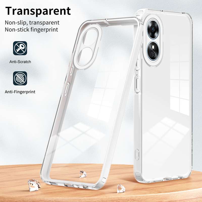 For OPPO A38 3 in 1 Clear TPU Color PC Frame Phone Case(Black)