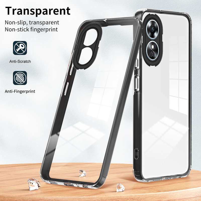 For OPPO A38 3 in 1 Clear TPU Color PC Frame Phone Case(Black)