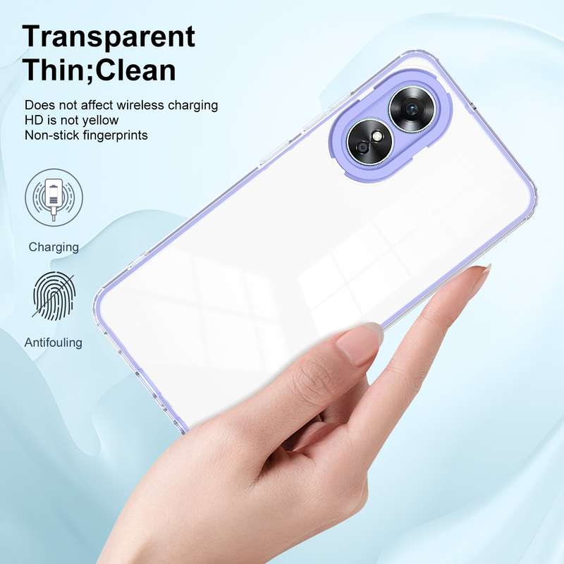For OPPO A38 3 in 1 Clear TPU Color PC Frame Phone Case(Black)