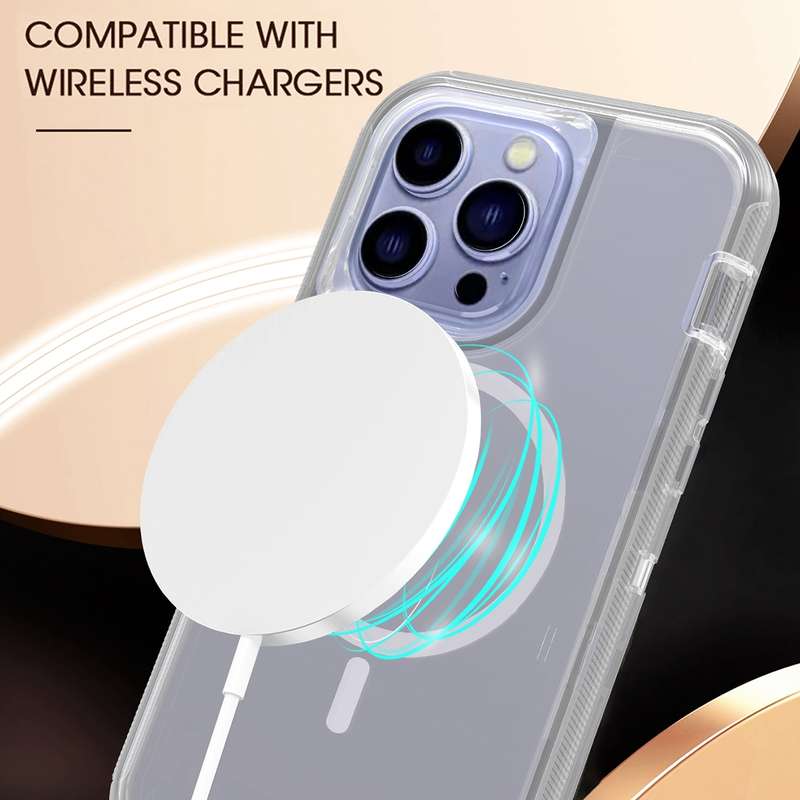 For iPhone 15 Shockproof MagSafe Magnetic Phone Case(Transparent Purple)