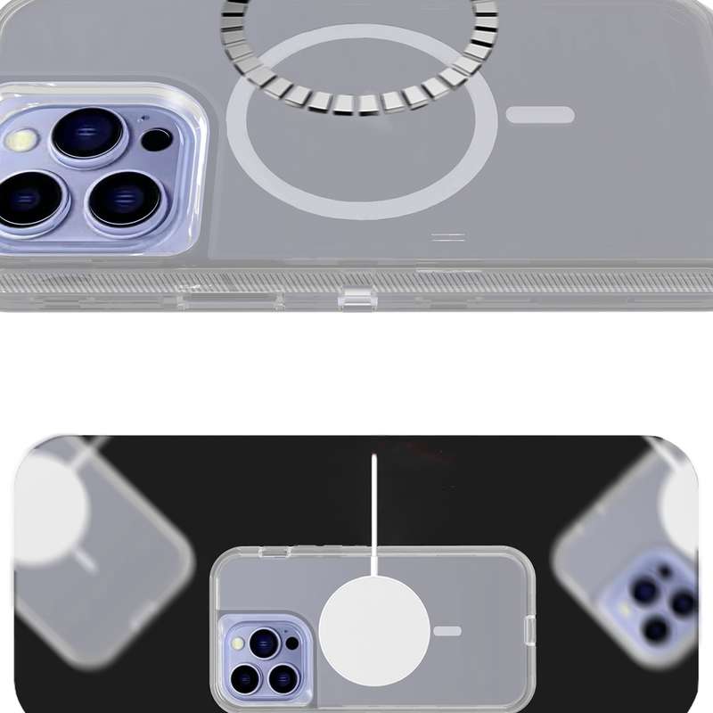 For iPhone 15 Shockproof MagSafe Magnetic Phone Case(Transparent Purple)
