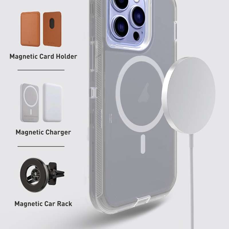 For iPhone 15 Shockproof MagSafe Magnetic Phone Case(Transparent Purple)