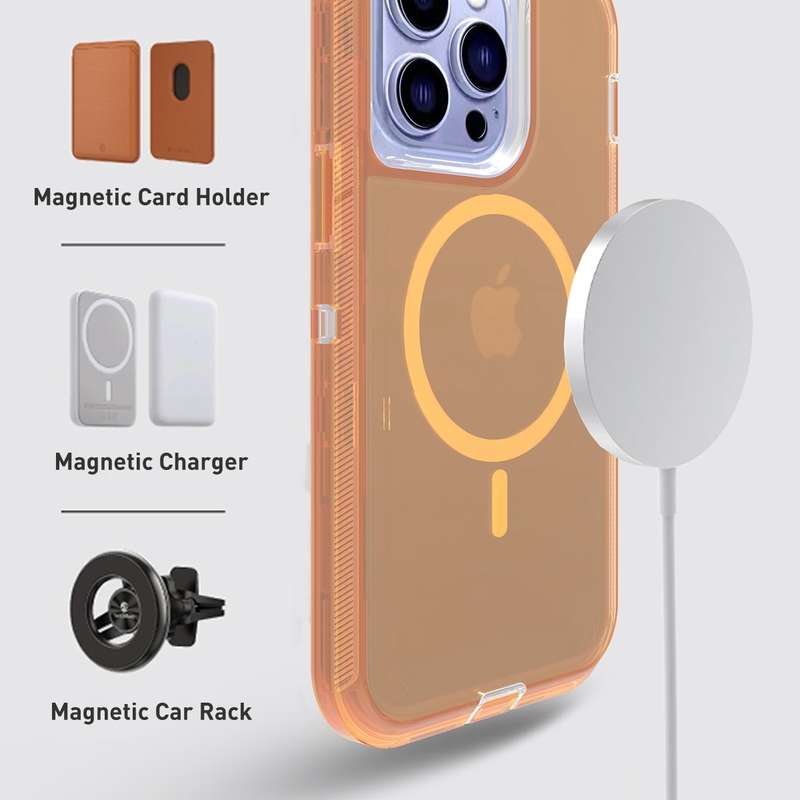 For iPhone 15 Shockproof MagSafe Magnetic Phone Case(Transparent Purple)