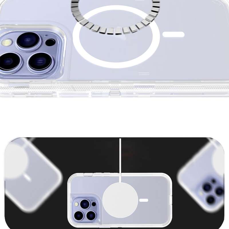 For iPhone 15 Shockproof MagSafe Magnetic Phone Case(Transparent Purple)