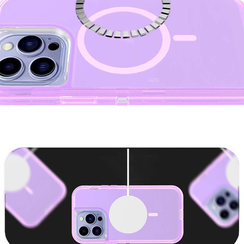 For iPhone 15 Shockproof MagSafe Magnetic Phone Case(Transparent Purple)