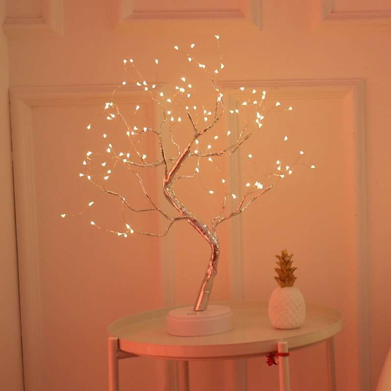 108 LEDs Copper Wire Tree Table Lamp Creative Decoration Touch Control Night Light (Warm White Light