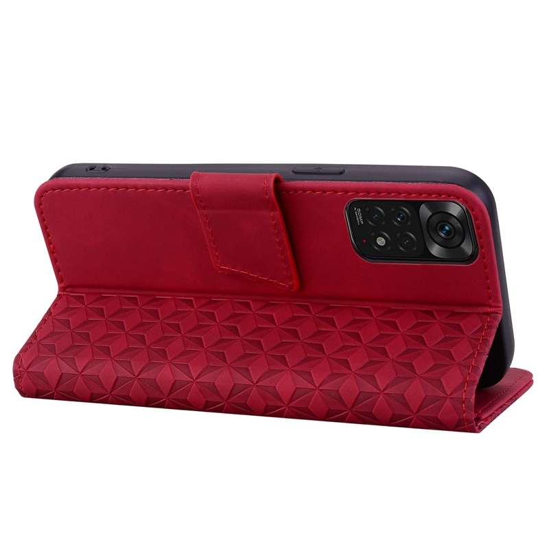 For Xiaomi Redmi Note 11 Business Diamond Buckle Leather Phone Case with Lanyard(Wine Red)