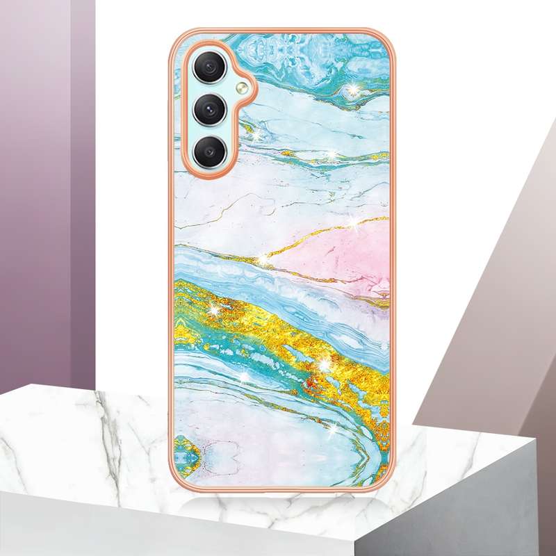 For Samsung Galaxy A25 5G Electroplating Marble Dual-side IMD Phone Case(Rose Gold 005)