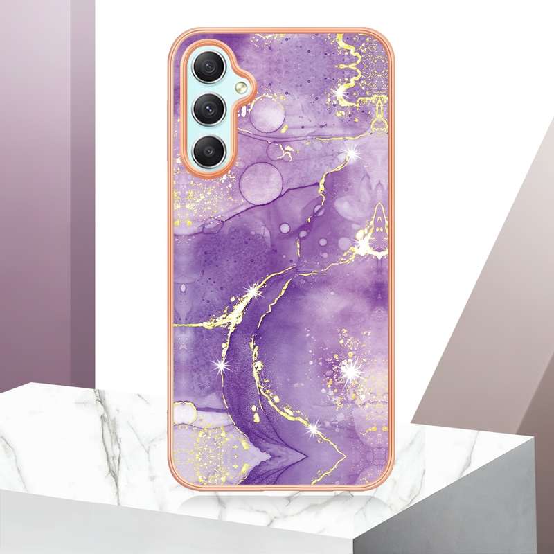 For Samsung Galaxy A25 5G Electroplating Marble Dual-side IMD Phone Case(Rose Gold 005)