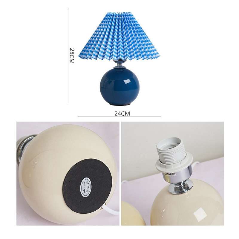 Pleated Lampshade Cozy Bedside Night Light Modern Ceramic Desk Lamp 220V(Beige Body+White Cover)