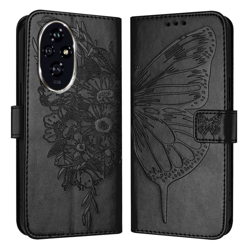 For Honor 200 Embossed Butterfly Leather Phone Case(Black)
