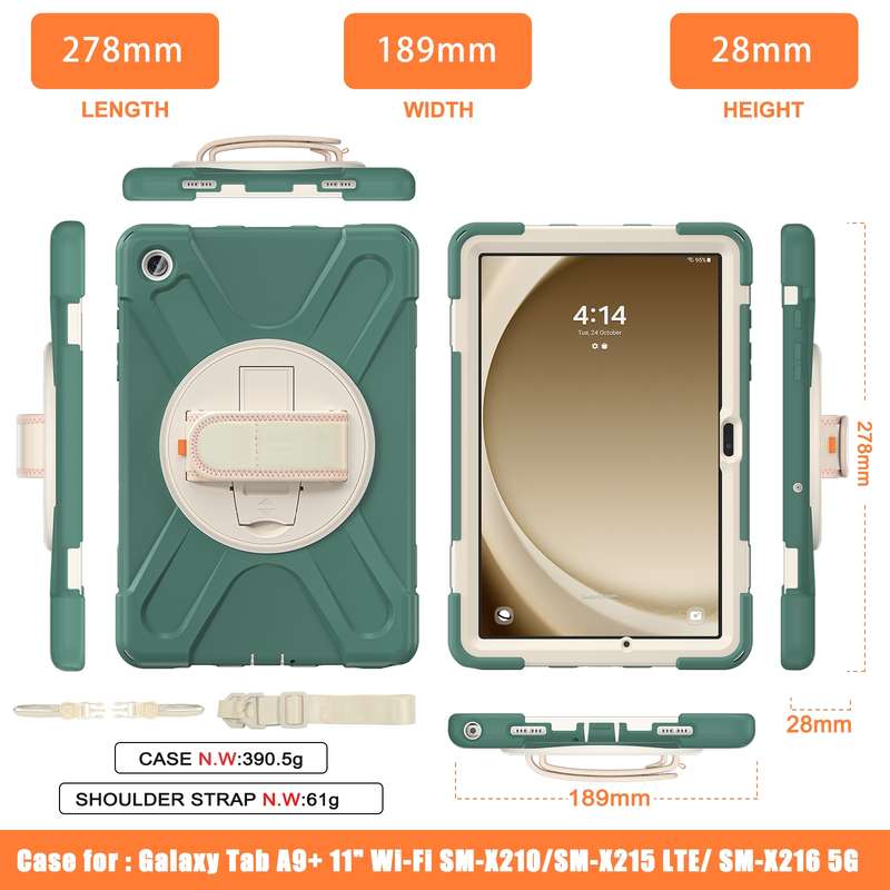 For Samsung Galaxy Tab A9+ Rotary Handle Grab TPU + PC Tablet Case(Green)