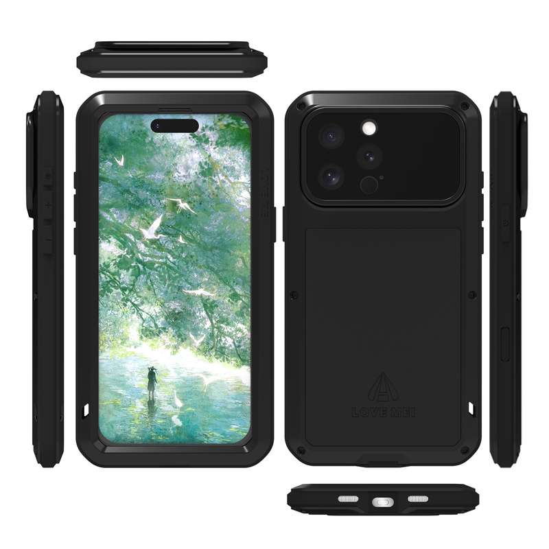 For iPhone 16 Pro LOVE MEI Metal Shockproof Life Waterproof Dustproof Phone Case(Black)