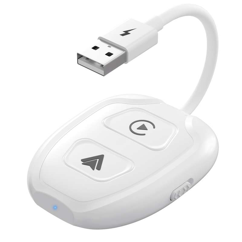THT-020-9-1 USB + USB-C / Type-C Wired to Wireless Carplay / Android Auto Adapter(White)