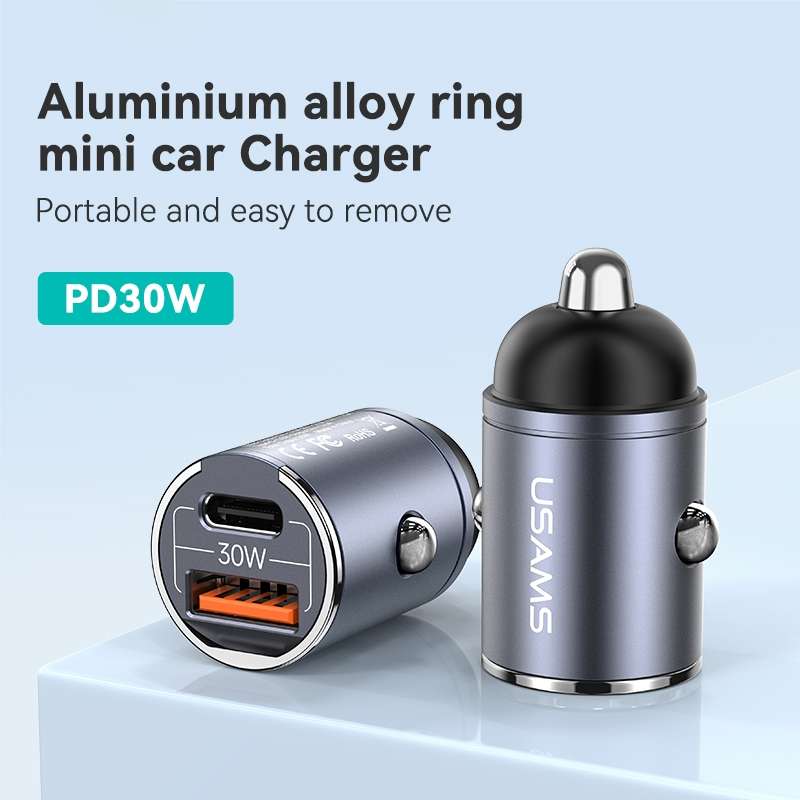 USAMS US-CC206 C38 PD30W USB + Type-C Dual Port Fast Charging Aluminum Alloy Car Charger(Tarnish)